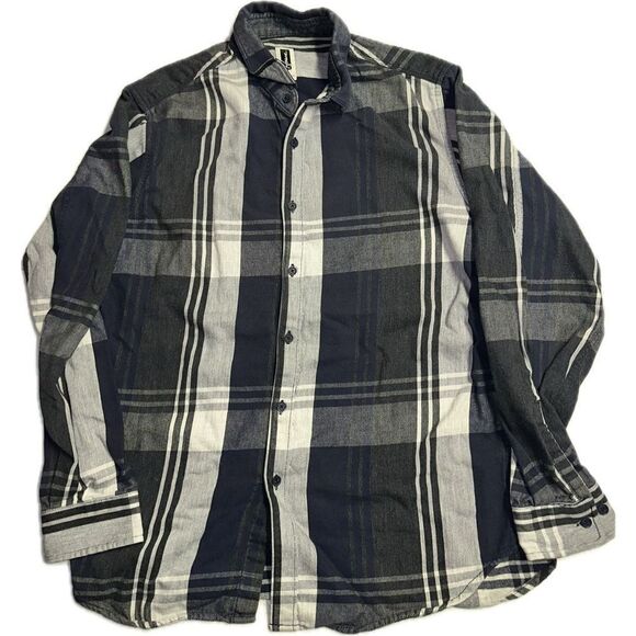 Howe No 65 Creative Workforce Men’s Size L Dark Blue Gray‎ Button Up Plaid Shirt - Picture 1 of 5
